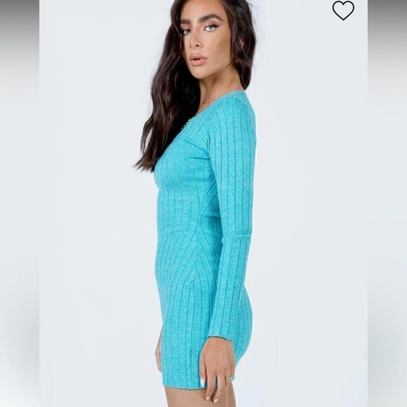 Princess Polly Shanti Long Sleeve Mini Dress Teal - Picture 3 of 7